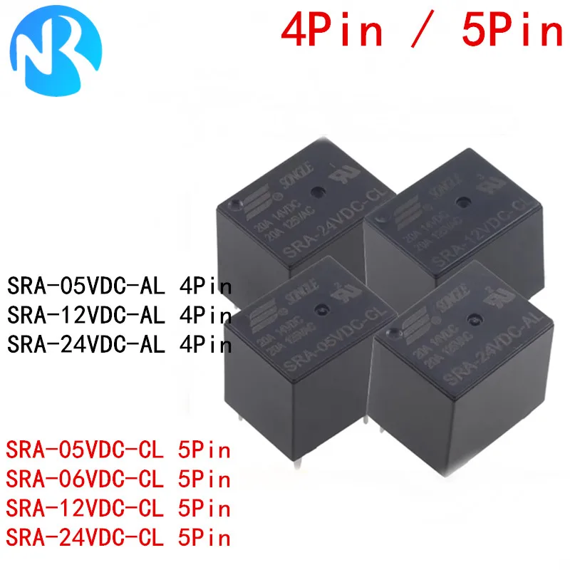 50 Uds relé de potencia SRA 05VDC 12VDC 24VDC AL 4Pin SRA-05VDC 06V 12 24VDC CL 5Pin 20A 125VAC SRA-05VDC-AL SRA-12VDC-CL