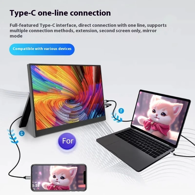 Monitor insignable de 15,6 pulgadas, 60Hz, 1920x1080, pantalla inalámbrica de proyección, pantalla portátil tipo C para teléfono, ordenador, dispositivo extendido - imagen 4
