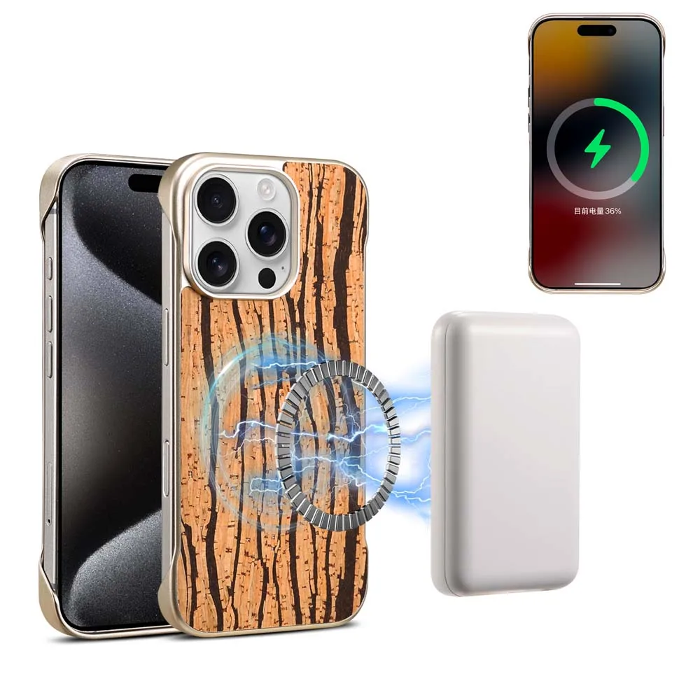 Para Magsafe textura de madera mariposa funda de teléfono para iPhone 16 15 14 Pro Max Plus Anti-caída carga inalámbrica magnética cubierta dura de PC - imagen 2