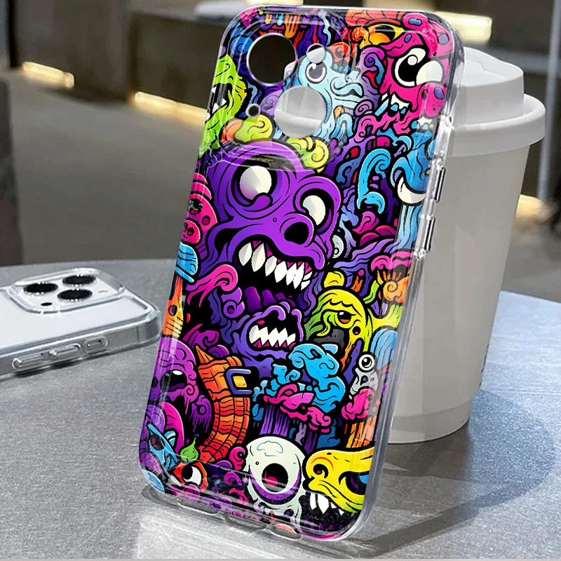 Funda Monster Graffiti de moda para iPhone 13 12 11 Pro MAX 16 15 14 Plus XR 12 Mini 7 8 16e, funda suave para teléfono