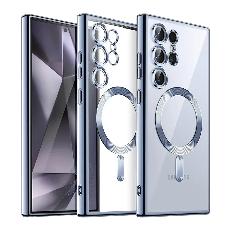 Funda magnética transparente chapada de lujo para Samsung Galaxy S25 S21 S22 S23 S24 Ultra Plus, funda de silicona