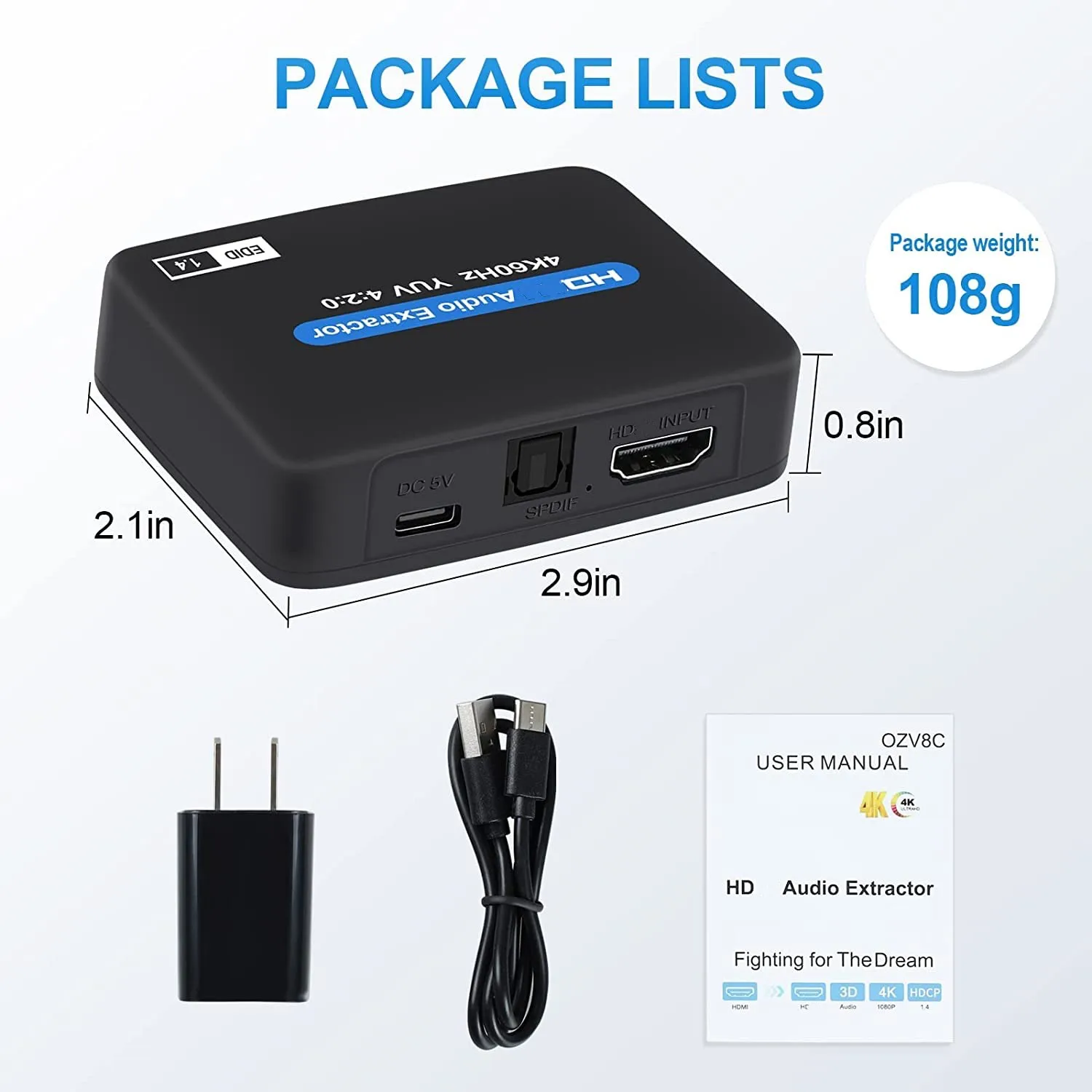 Extractor de Audio compatible con HDMI, 4K X 2K, óptico TOSLINK SPDIF + 3,5mm, estéreo, divisor de Audio con cable usb - imagen 4