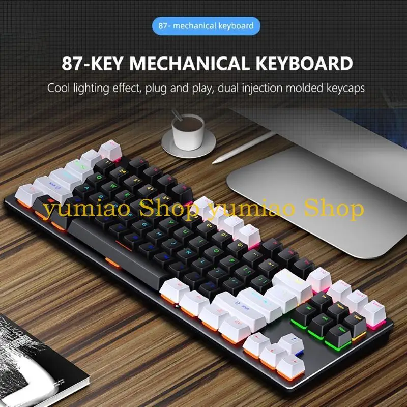 587b Crackk550 87 Key USB retroiluminado VERDE ROJO juego Mecánico Real Mecánico