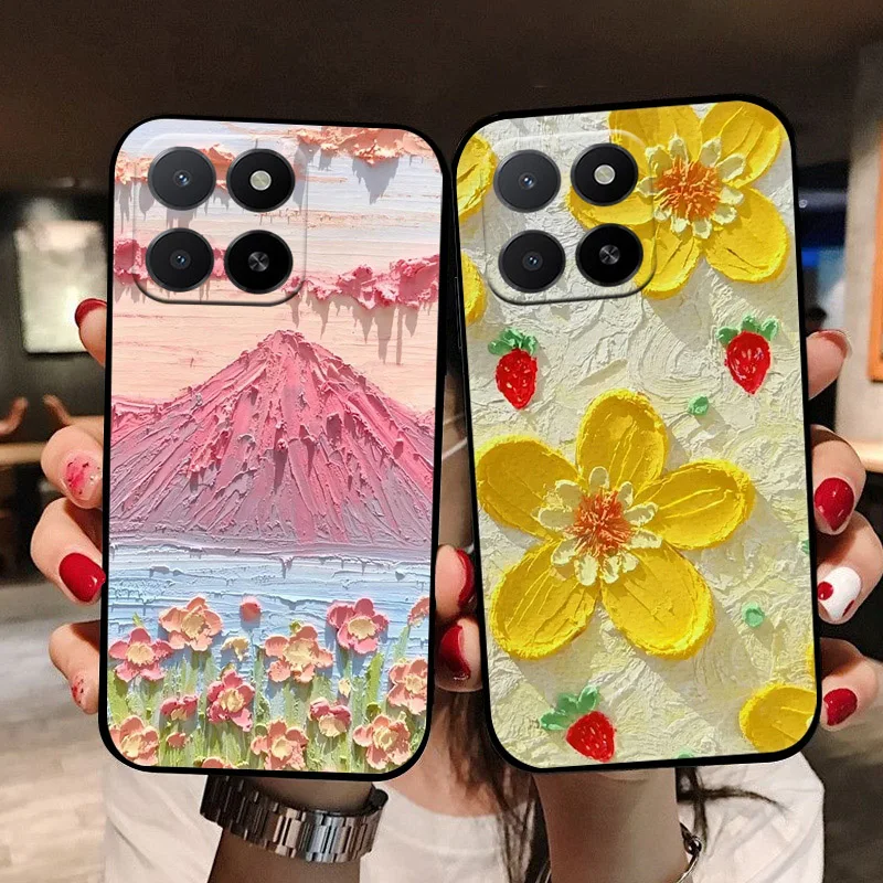 Funda para Honor X8C 4G negro lindas flores suave TPU silicona a prueba de golpes funda de teléfono para Honor X8C HonorX8c Capa Fundas protección - imagen 5