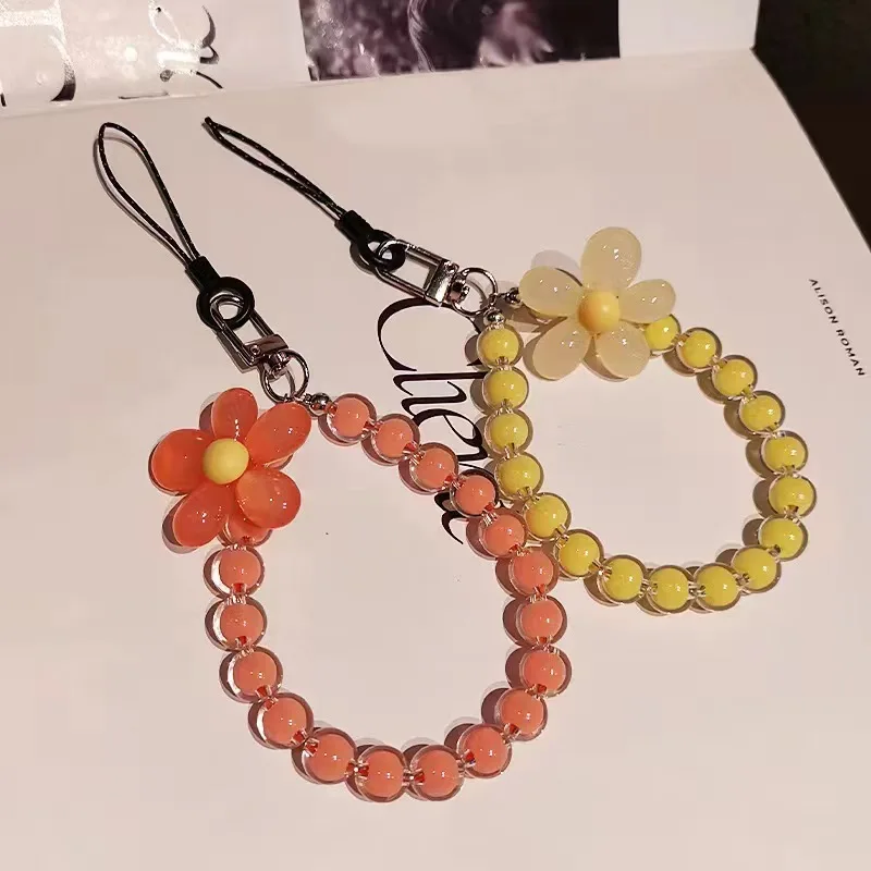 Cordón de teléfono de pétalos de cuentas para IPhone, pulsera antipérdida para Samsung, funda de teléfono móvil, correa de muñeca, llavero de coche, lindo encanto de teléfono - imagen 5