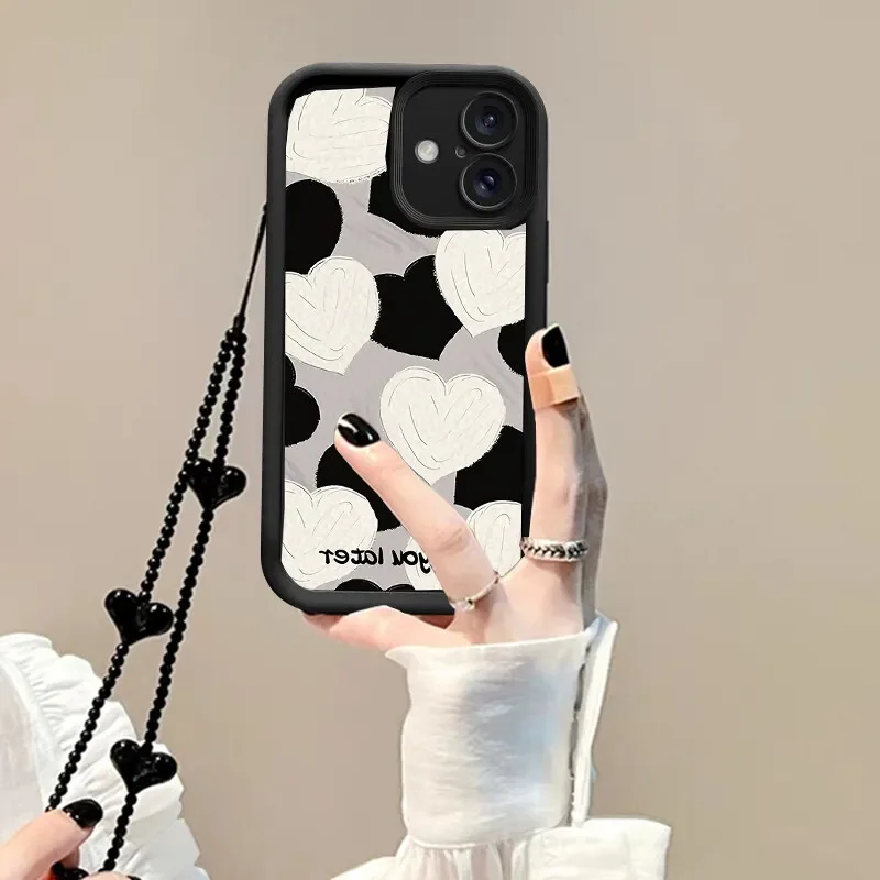 Funda de cadena de teléfono con corazón de amor de tulipán negro para Oneplus 12 11 10R 11R 12R 8T One Plus NORD CE 2 3 4 LITE pulsera cubierta suave - imagen 3