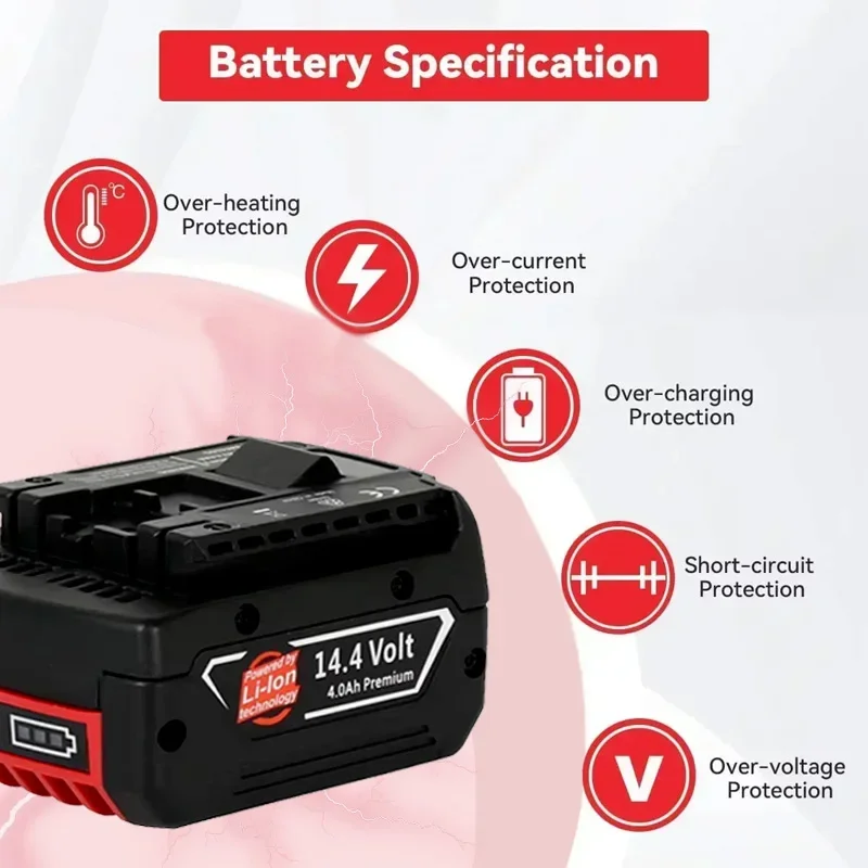 Batería de iones de litio de repuesto de 14,4 V y 6,0 Ah para herramientas eléctricas Bosch, compatible con GBH/GDR/GSR/DDS180 BAT614G - imagen 3
