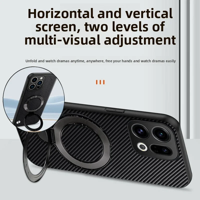 Funda Magsafe con soporte giratorio magnético para OPPO Find X9 Pro X8 X8S X7 Ultra X6, funda mate de cuero PU de fibra de carbono a prueba de golpes - imagen 4