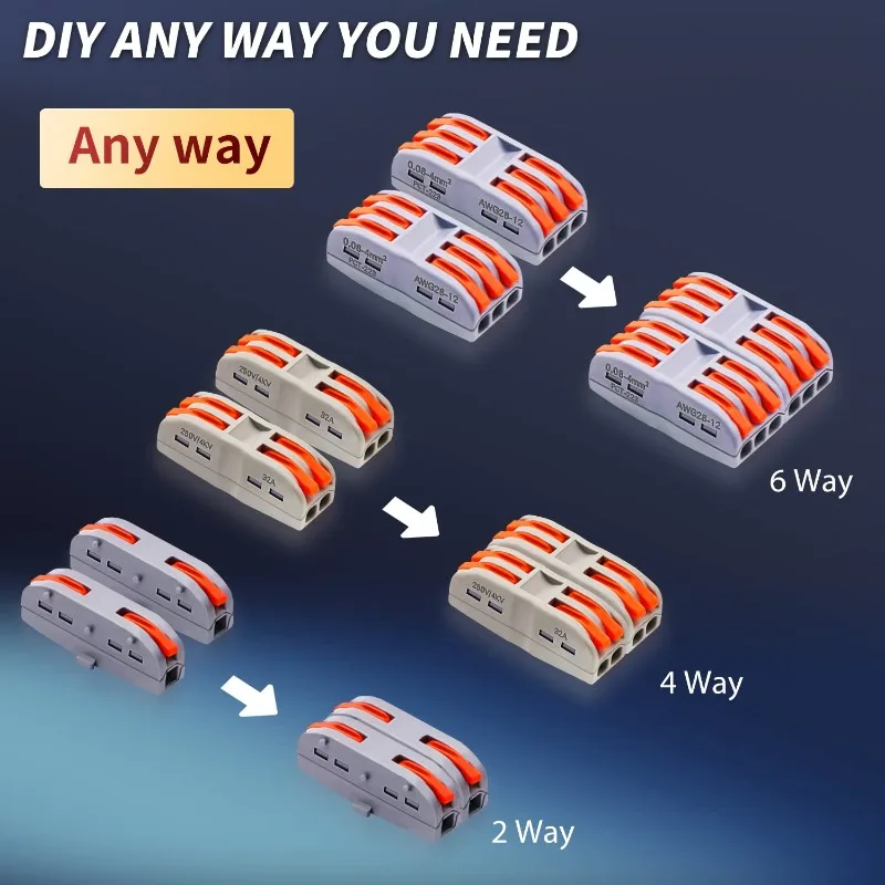 30 Uds conectores de cable tuercas de conector de cable de palanca de empalme compacta, conector 28-12 AWG 1/2/3 puertos, conectores de terminales de 2/3/4/6 vías - imagen 3