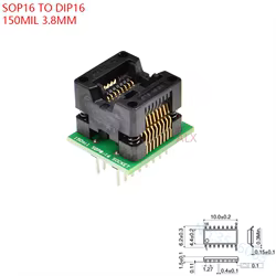 Soic16 Soic 16 Sop16 a Dip16 adaptador de programador enchufe ancho del cuerpo 3,8mm 150mil Ic convertidor de enchufe Chip de prueba
