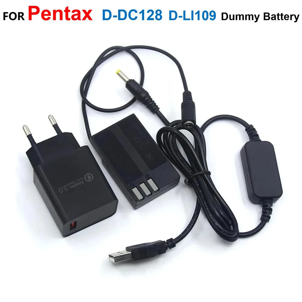 Cable de alimentación USB de 5V + acoplador de CC D-DC128 D-LI109 batería simulada + adaptador de cargador USB para Pentax K-70 K-50 K-30 K-R K-3 K-2 K-S1 K-S2 - imagen 2
