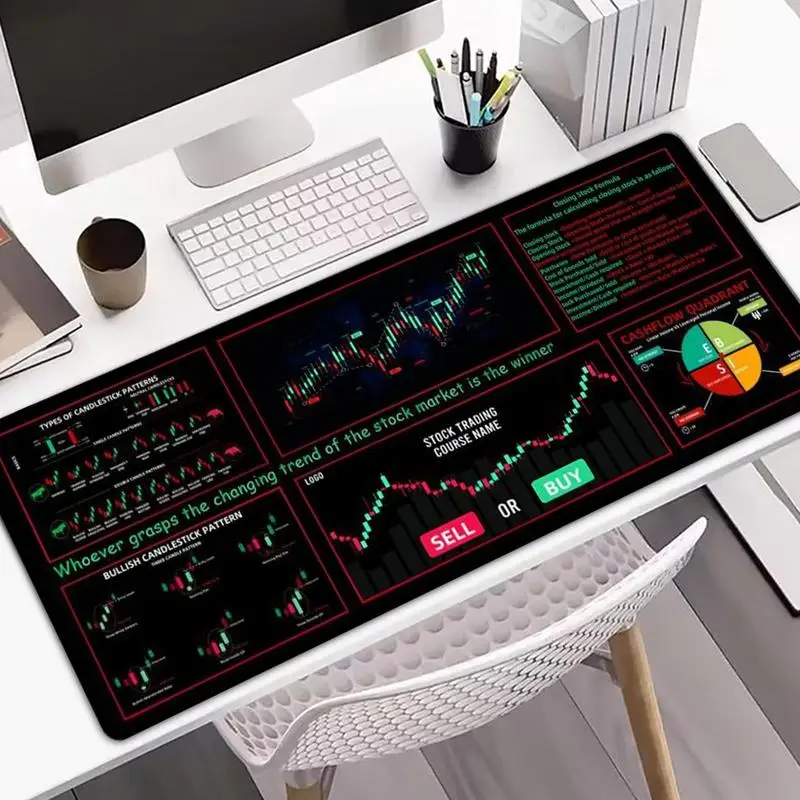 Alfombrilla de ratón Forex con patrón de tabla de mercado de valores, teclado de mesa con borde de bloqueo, alfombrilla antideslizante para escritorio, cojín de 800x300mm
