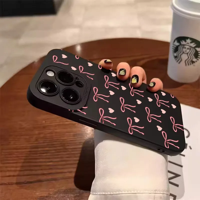 Funda de teléfono mate con nudo de lazo negro para Samsung Galaxy A16 5G A06 A35 A36 A56 A55 A16 A15 S25 S24 Ultra 5G S23 S21 FE S22 Plus - imagen 3