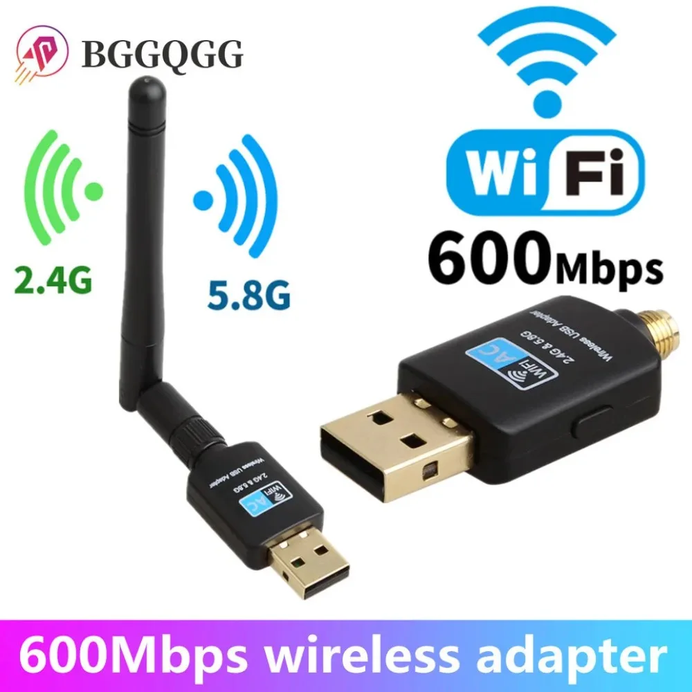 BGGQGG-adaptador Wifi USB, receptor Wi-fi de 2,4 GHz + 5,8 GHz, antena Wi-fi de alta velocidad de 600Mbps, tarjeta de red inalámbrica para PC 802.11ac