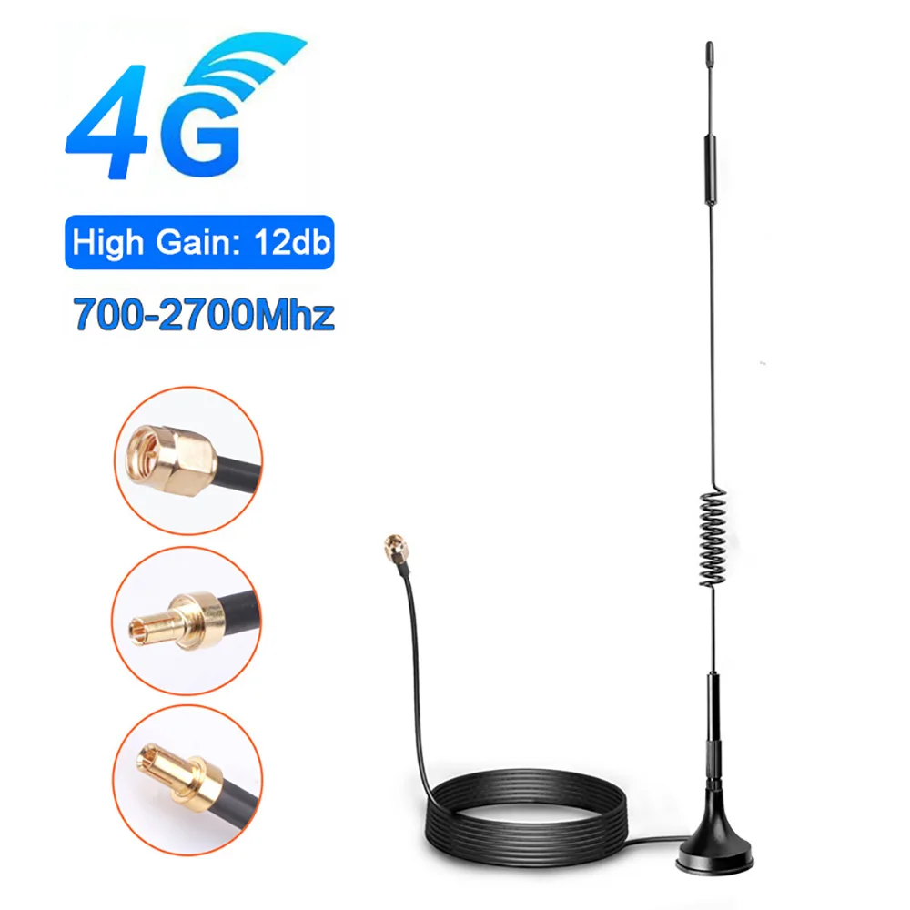 Antena de alta ganancia 12dBi 2G 3G 4G TS9 CRC9 conector macho SMA 700-2700MHz GSM enrutador externo LTE amplificador de señal de antena magnética