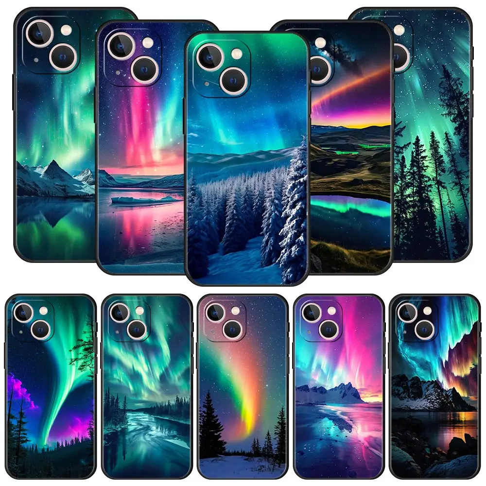 Hermosa funda de teléfono de lujo northern lights para iPhone 13, 15, 14, 12 Mini, 11 Pro MAX, XR, X, SE, XS, 7, 8 Plus, cubierta protectora de silicona