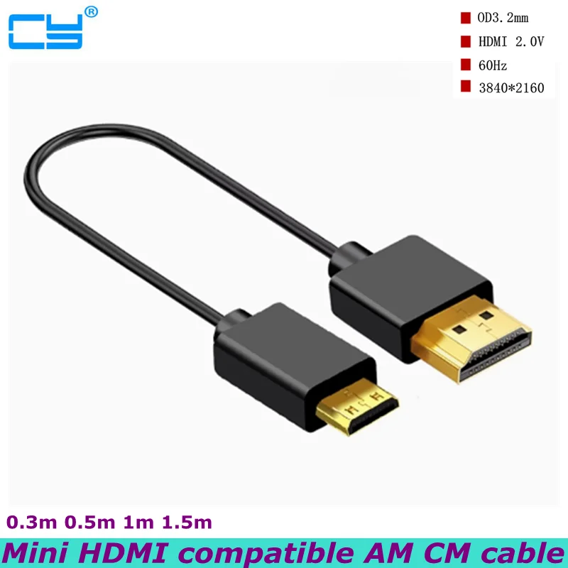 Mini HDMI de alta velocidad, Cable compatible con HDMI, 1m, 1,5 m, 2m, 3m, 5m, 4K, 3D, 1080P, para cámara, monitor, proyector, portátil
