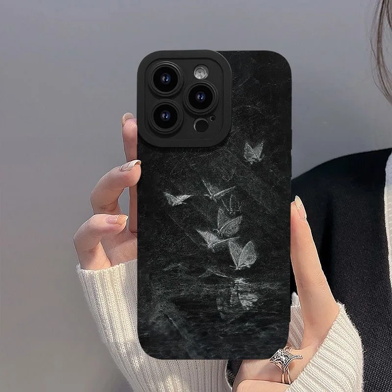 Funda de teléfono con diseño de mariposa y fondo negro para iPhone 17 16 15 14 Plus 13 Mini 12 11 Pro Max XS XR X 17 Air 16E, funda suave - imagen 2