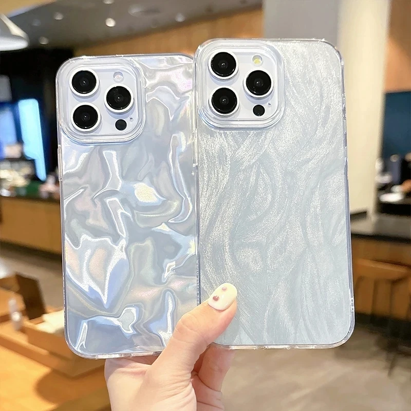 Funda de teléfono para iPhone 16 15 13 14 Pro Max 11 12 7 8 Plus X XR XS Max SE 2020 2022, funda de silicona con gradiente plateado láser de lujo - imagen 3