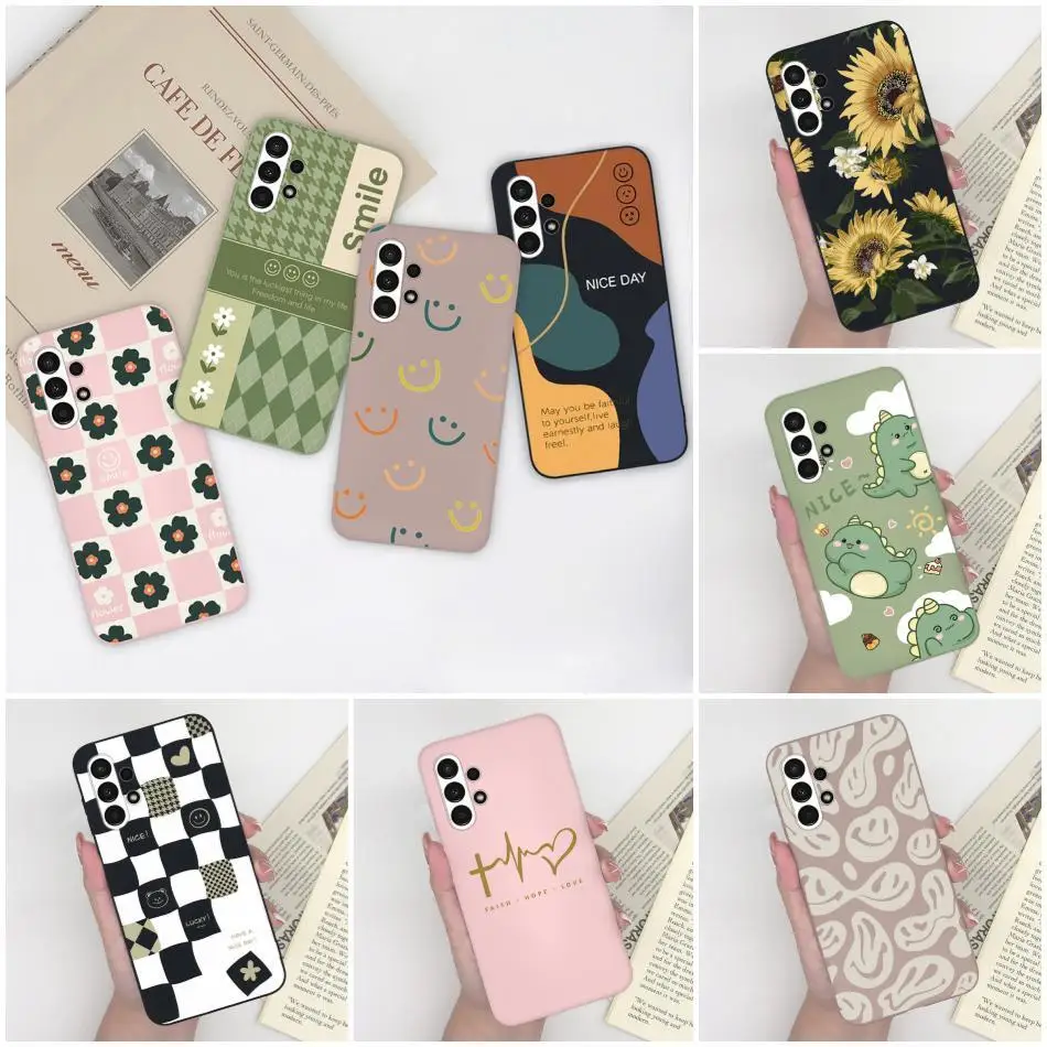 Funda de teléfono para Samsung Galaxy A13 4G, carcasa de silicona suave con cara sonriente de dinosaurio bonito, parachoques