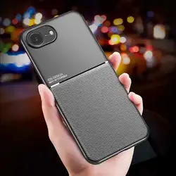 Funda de cuero de lujo para iPhone 16E 17 Pro Max 15 14 Plus 12 Mini cubiertas de placa de Metal integradas soporte para coche funda magnética