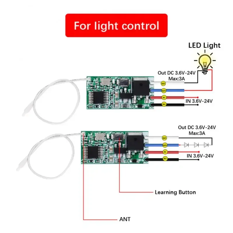 Interruptor de Control remoto Universal, receptor de relé RF de 433mhz, CC 3,6 V, 6V, 12V, 24V, 1 canal, módulo de Radio y transmisor para lámpara LED DIY - imagen 3