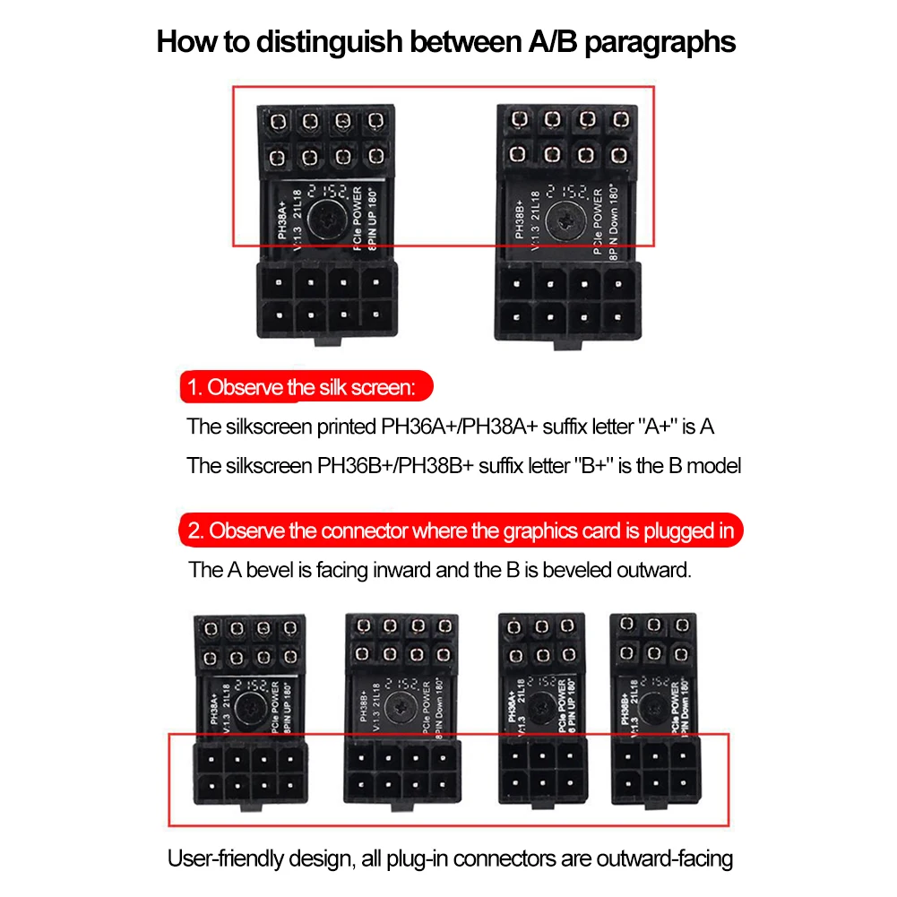 Conector de giro de 8 pines, placa adaptadora de corriente de 6 pines, GPU, ángulo de 180 grados para tarjeta gráfica de escritorio - imagen 5
