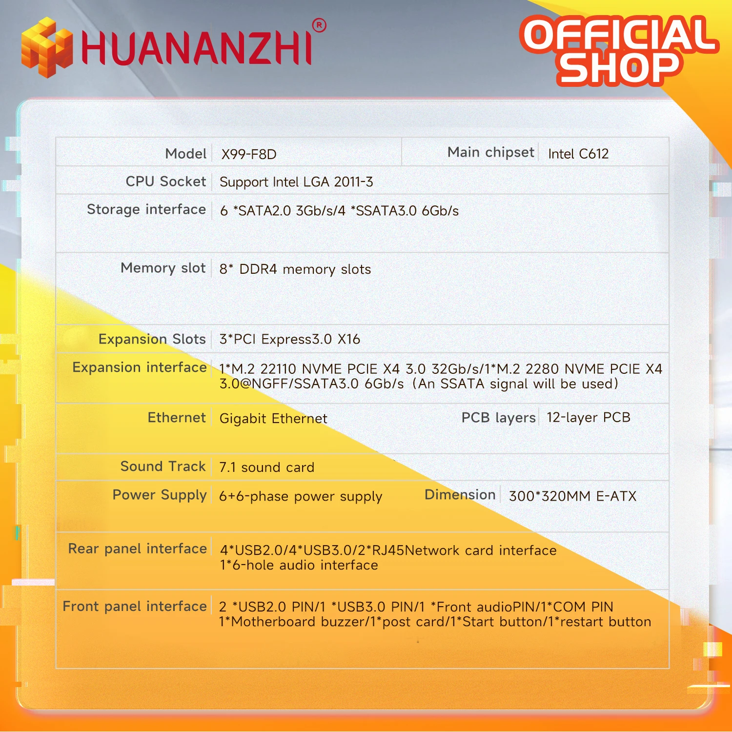 HUANANZHI-placa base X99 F8D LGA 2011-3 XEON X99, compatible con Intel Dual CPU E5 2640 2666 2670 2696 2678 V3V4 DDR4 RECC NVME NGFF RU - imagen 5