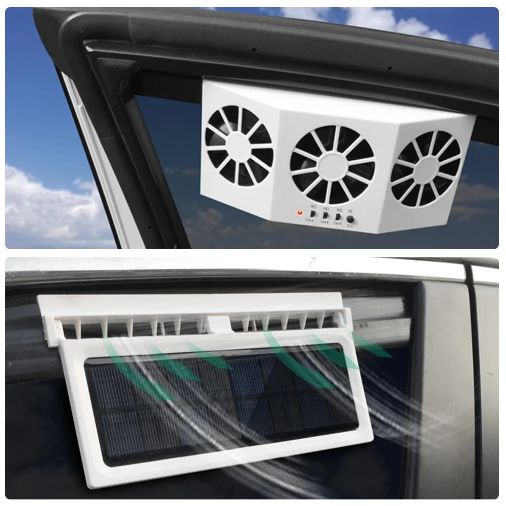 Ventilador de refrigeración automático para coche, Enfriador de aire eléctrico de 3 cabezales, radiador de carga Solar de ventilación, purificadores de asiento delantero trasero para vehículo, camión, SUV - imagen 3