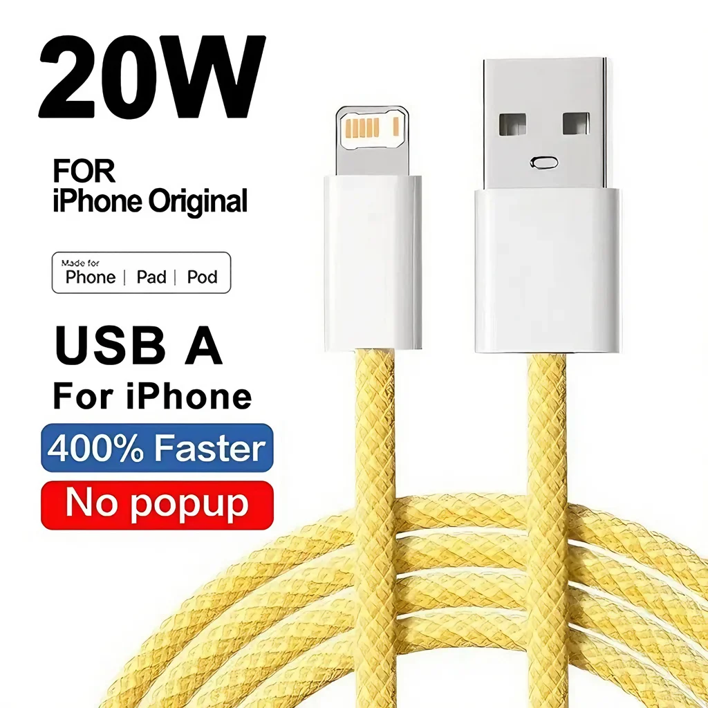 Cable trenzado de carga rápida USB de 1m, 2m, 20W, para iPhone 14, 13, 12, mini, 11 Pro, XS Max, XR X 8, 7, 6, 6S Plus SE, Cables de teléfono de carga rápida - imagen 5