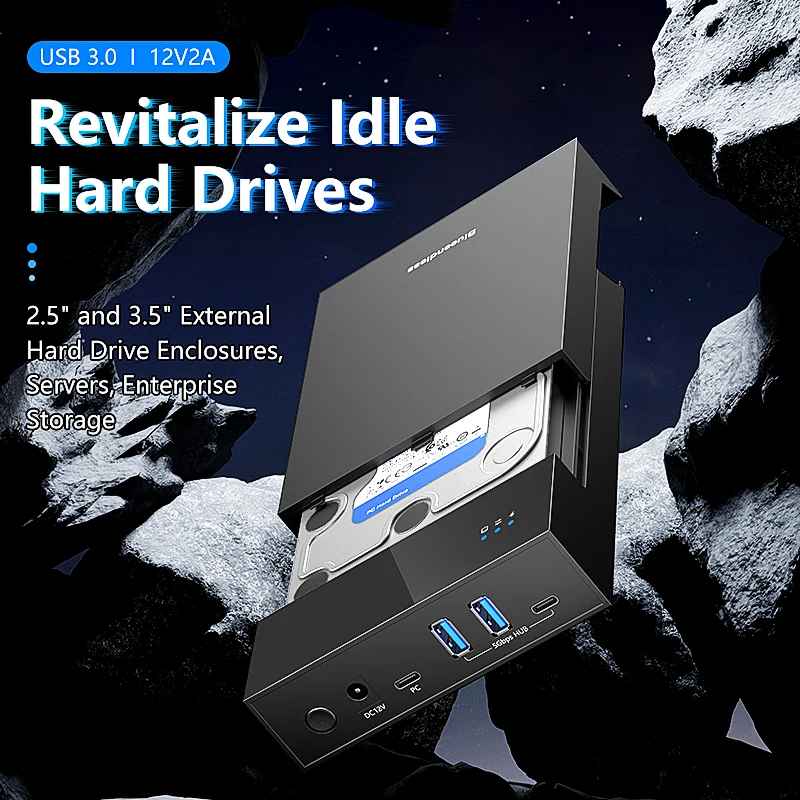 Blueendless 2.5/3. Caja de 5 HDD/SSD con concentrador USB 3,0, compatible con adaptador tipo C a SATA de 18TB, caja de HDD sin herramientas con alimentación de 12V ada