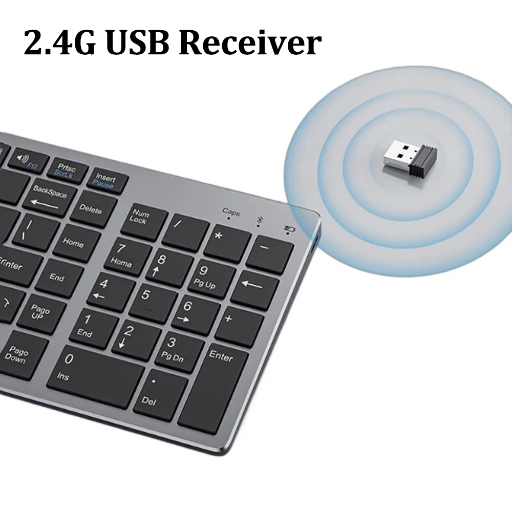 Teclado inalámbrico de modo Dual 2,4G teclado Dual Bluetooth 5,0 teclado recargable de 102 teclas para MacBook Tablet PC Accesorios - imagen 5