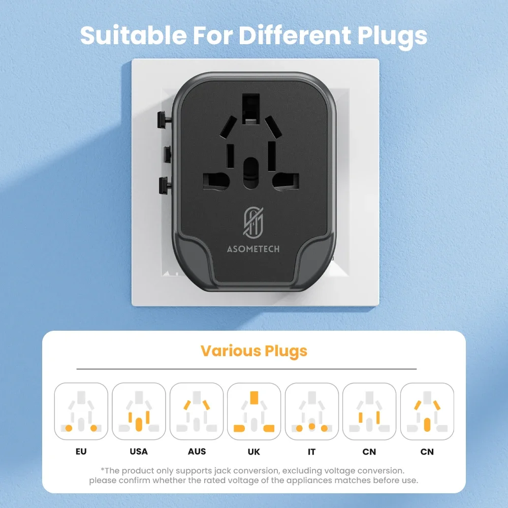 Adaptador de viaje Universal con 2 puertos USB y 2 puertos tipo C, adaptador de viaje todo en uno, enchufe EU/UK/USA/AUS, carga PD - imagen 4