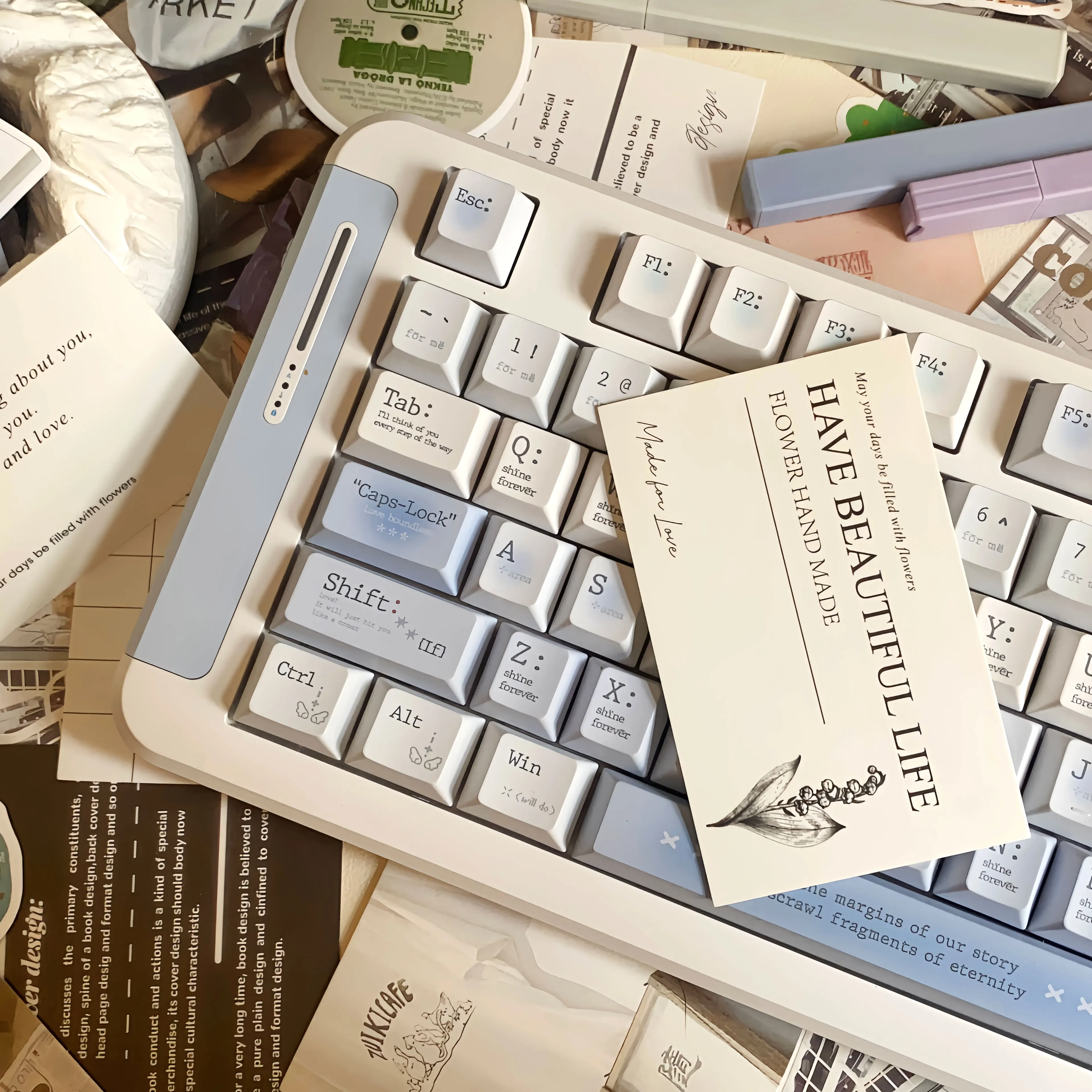 Teclas con tema romántico ligeramente borracho, sublimación térmica PBT, tapa de teclado mecánico rosa y azul, teclas de pareja con perfil Cherry/QX3 - imagen 4