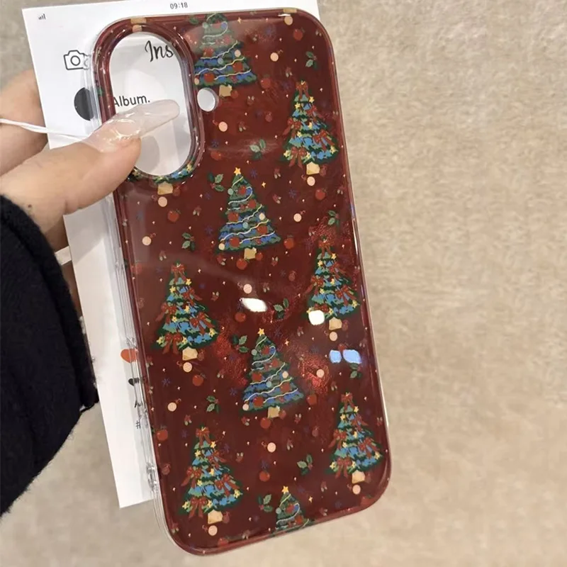 Fondo rojo árbol de Navidad funda de teléfono para iPhone 17 Pro fundas iPhone 16 Pro Max 15 14 13 12 11 XS X XR 7 8 Plus 16E Air Cover - imagen 2