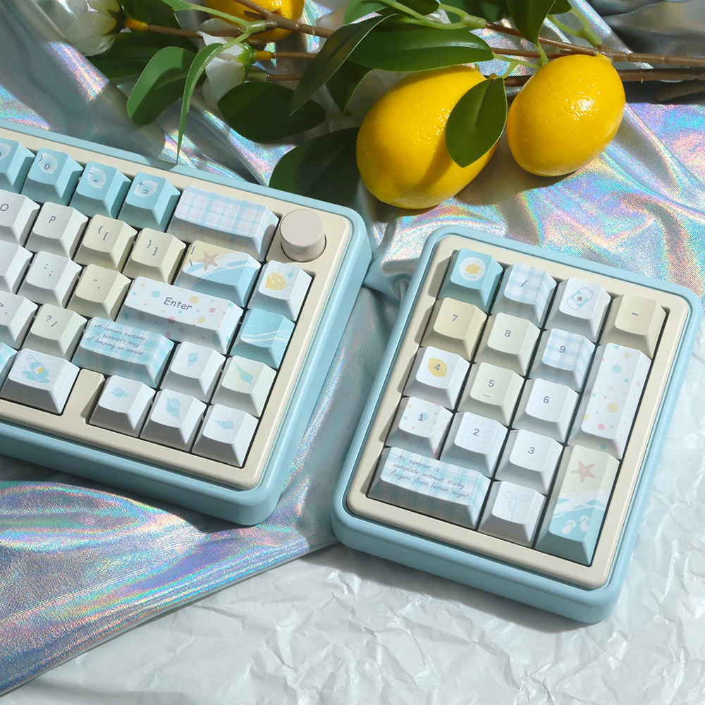 Keycap Limón Tema de Verano Cereza Moa Altura Pbt Sublimación Térmica Leche Azul Amarillo Linda Chica Redonda Keycap 123 Teclas - imagen 3