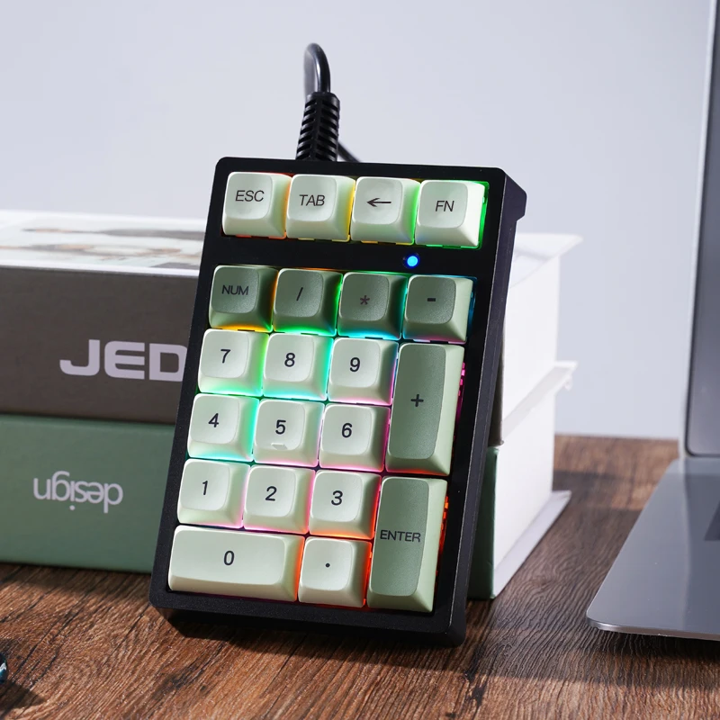 Teclado numérico mecánico con cable T21 de 21 teclas con luces multicolores y eje verde adecuado para finanzas, negocios y usuarios portátiles