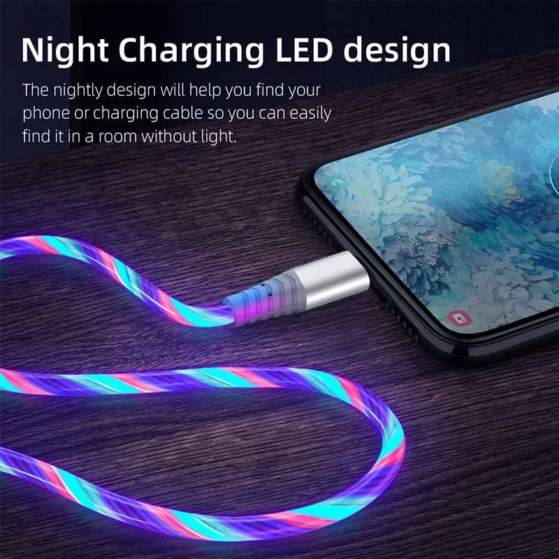 Cable de datos de carga rápida para móvil, Cable Micro USB LED tipo C de flujo luminoso 3A para Samsung, Xiaomi, OPPO, Huawei, IPhone - imagen 5