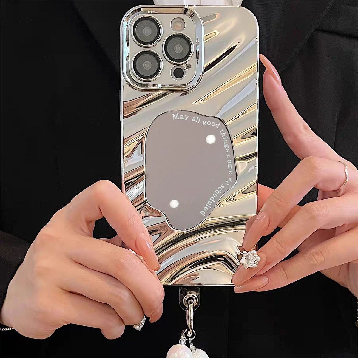 Funda de teléfono con cordón de espejo de maquillaje para iPhone 16 Pro Max 13 11 15 14 12 17 Air 17promax 16promax Funda de silicona a prueba de golpes - imagen 5