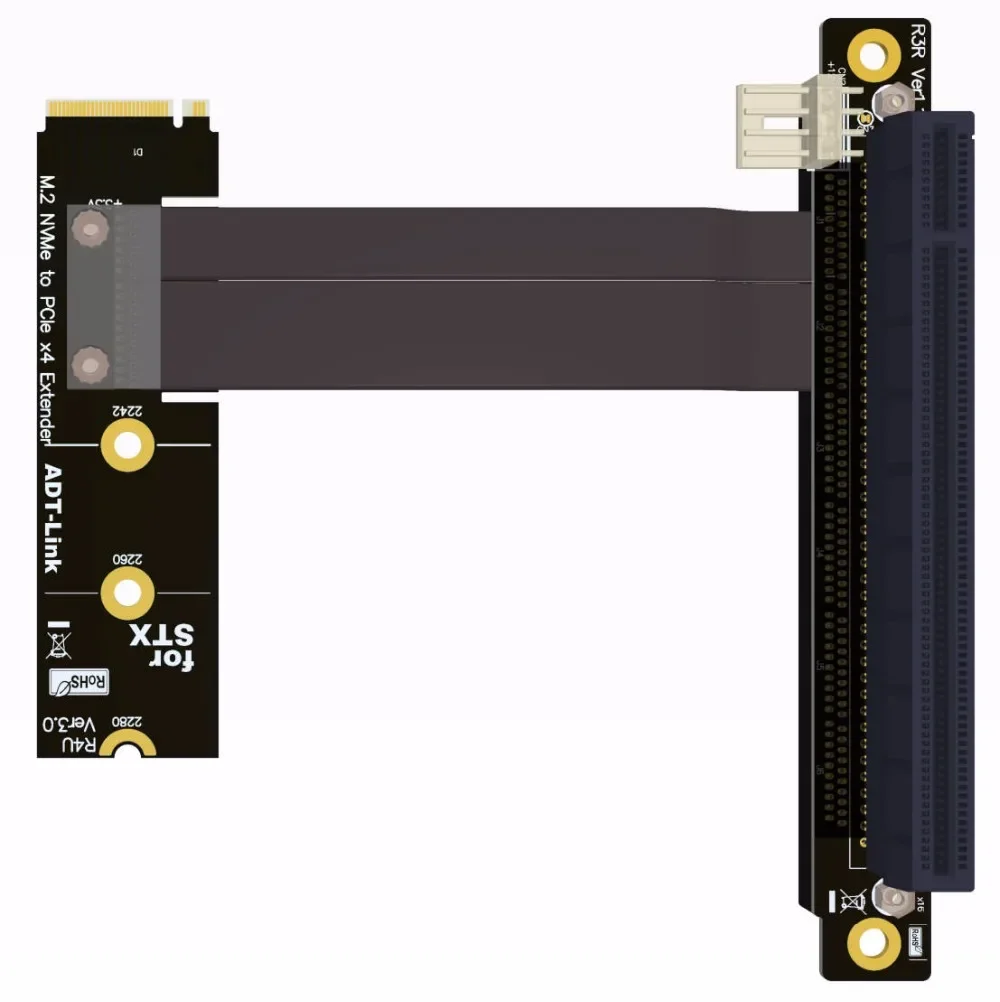 Adaptador extensor M.2 NVMe M Key a PCIe x4 x16, ángulo de 90 grados para extensión de tarjeta gráfica de placa base STX