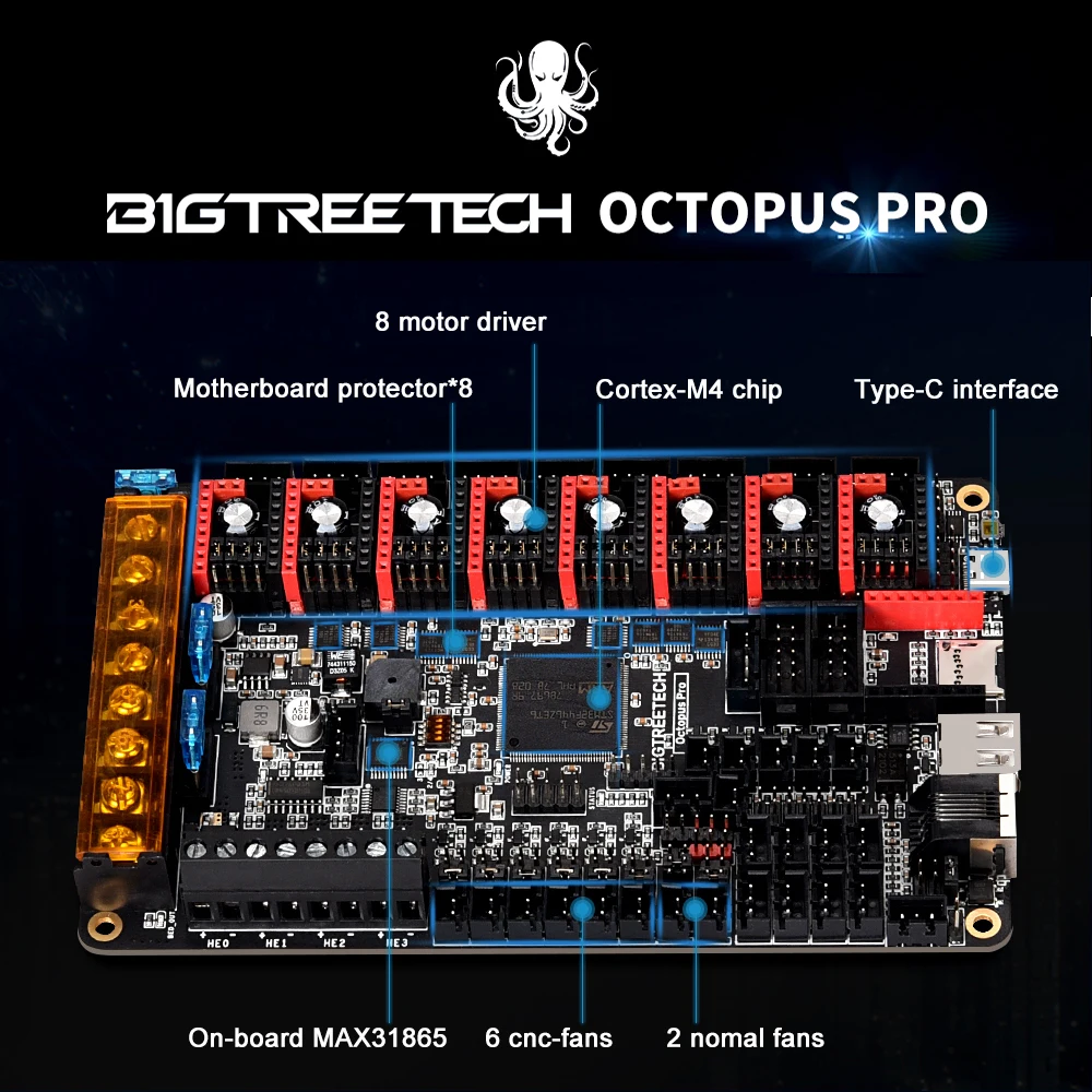 BIGTREETECH-placa base de impresora 3D Octopus Pro, 60V, soporte de 8 ejes, TMC5160 Pro, TMC2209 para Ender3 VORON 2,4, placa de Control 3D - imagen 2