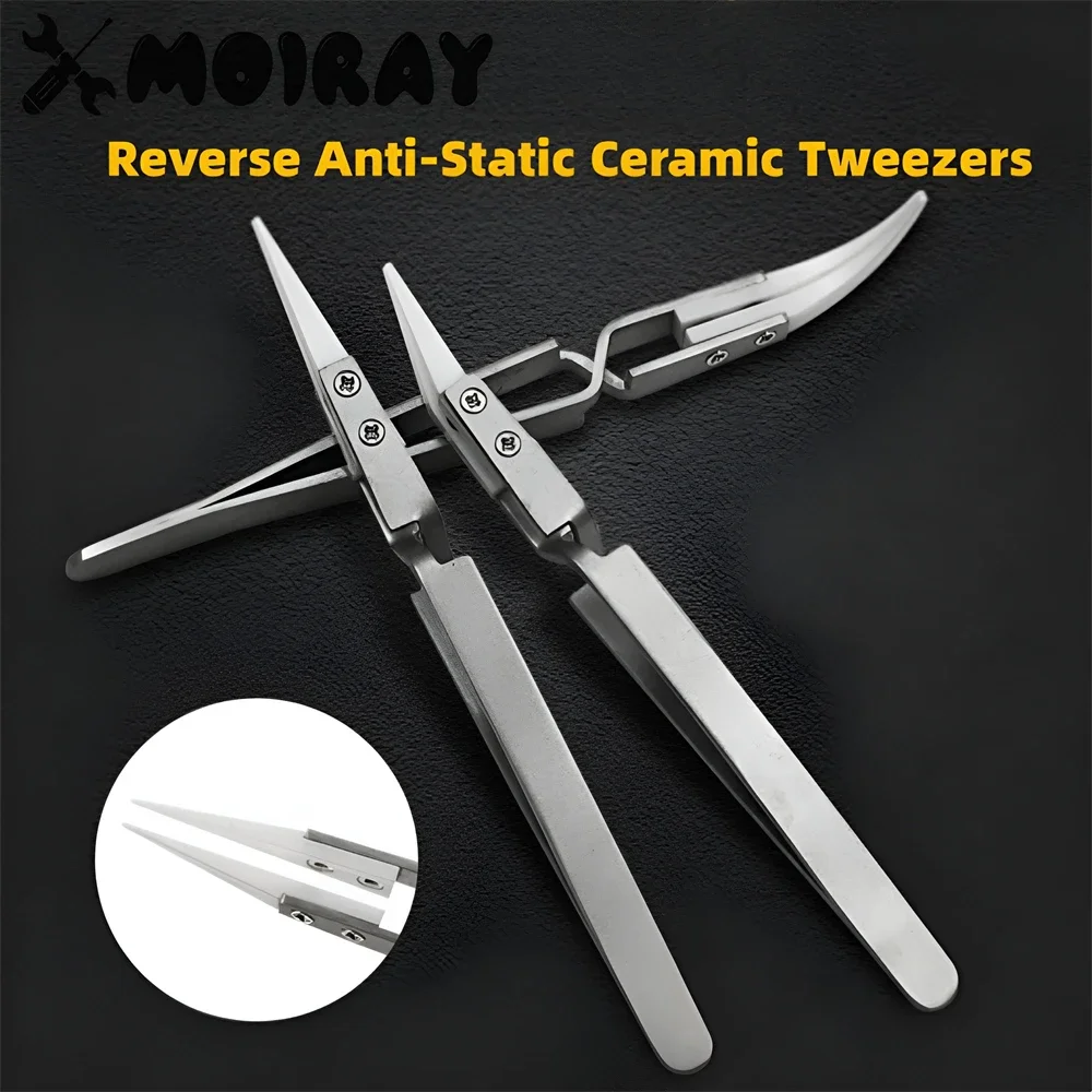 Pinzas de soldadura electrónicas de punta recta de cerámica, pinzas de cerámica de mandril de precisión resistentes al ácido inverso antiestático, 1/3 Uds.