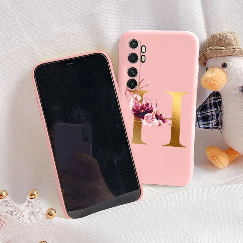 Funda con letras para Xiaomi Mi Note 10 Lite, cubierta trasera Retro con flores, rosa, negro, suave, funda con iniciales de TPU para Xiaomi Note 10 Lite Coque - imagen 3