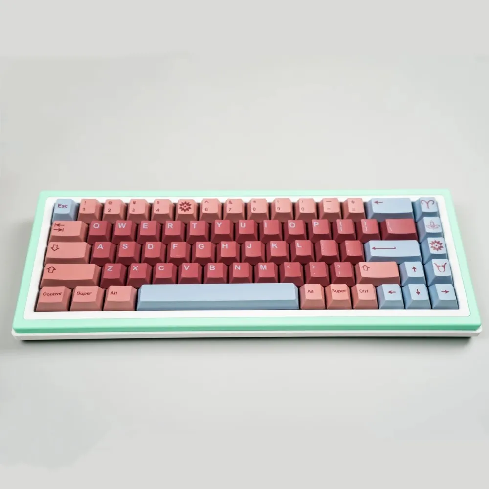 Juego de teclas con tema rojo burdeos y Aries, teclas subcama de tinte PBT, perfil de cereza, teclas a prueba de luz para teclado MX Switch, 1 Juego - imagen 4
