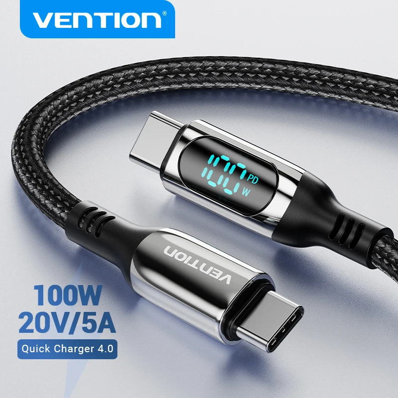 Vention 100W USB C a USB tipo C Cable USB C PD Cable de carga rápida tipo C para iPhone 16 15 Pro Max Macbook Samsung USB-C - imagen 2