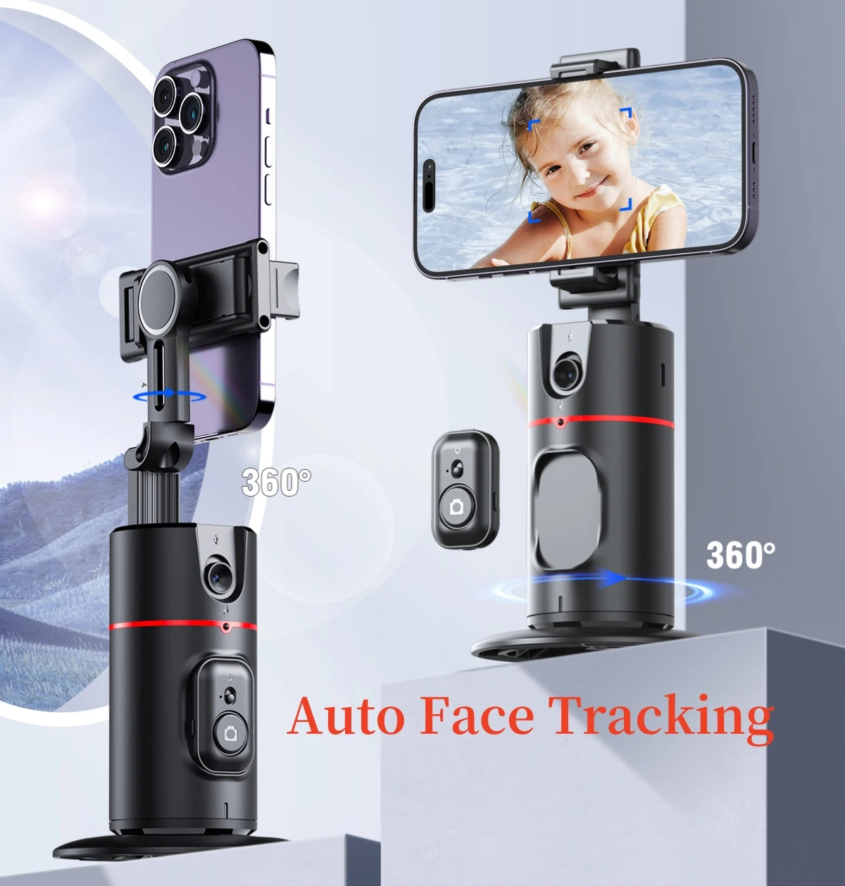 Estabilizador de cardán para teléfono inteligente, seguimiento facial automático en vivo, soporte para selfies de escritorio, rotación de 360 grados, control remoto de obturador, lente ajustable con gestos inteligent - imagen 2