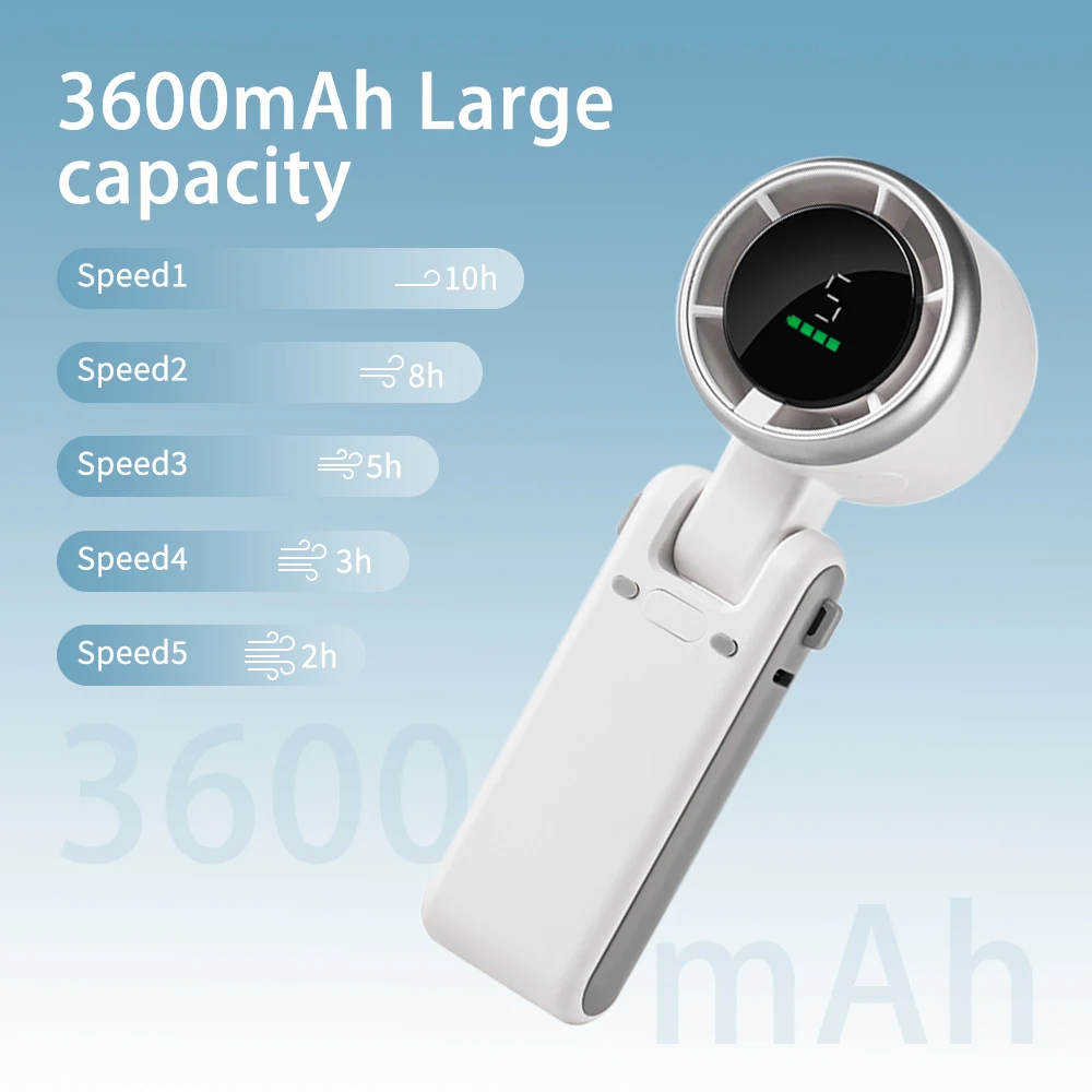 Ventilador de escritorio portátil, dispositivo Personal, recargable, con pantalla Digital LED, ajustable a 2024 °, 5 velocidades, novedad de 180 - imagen 2