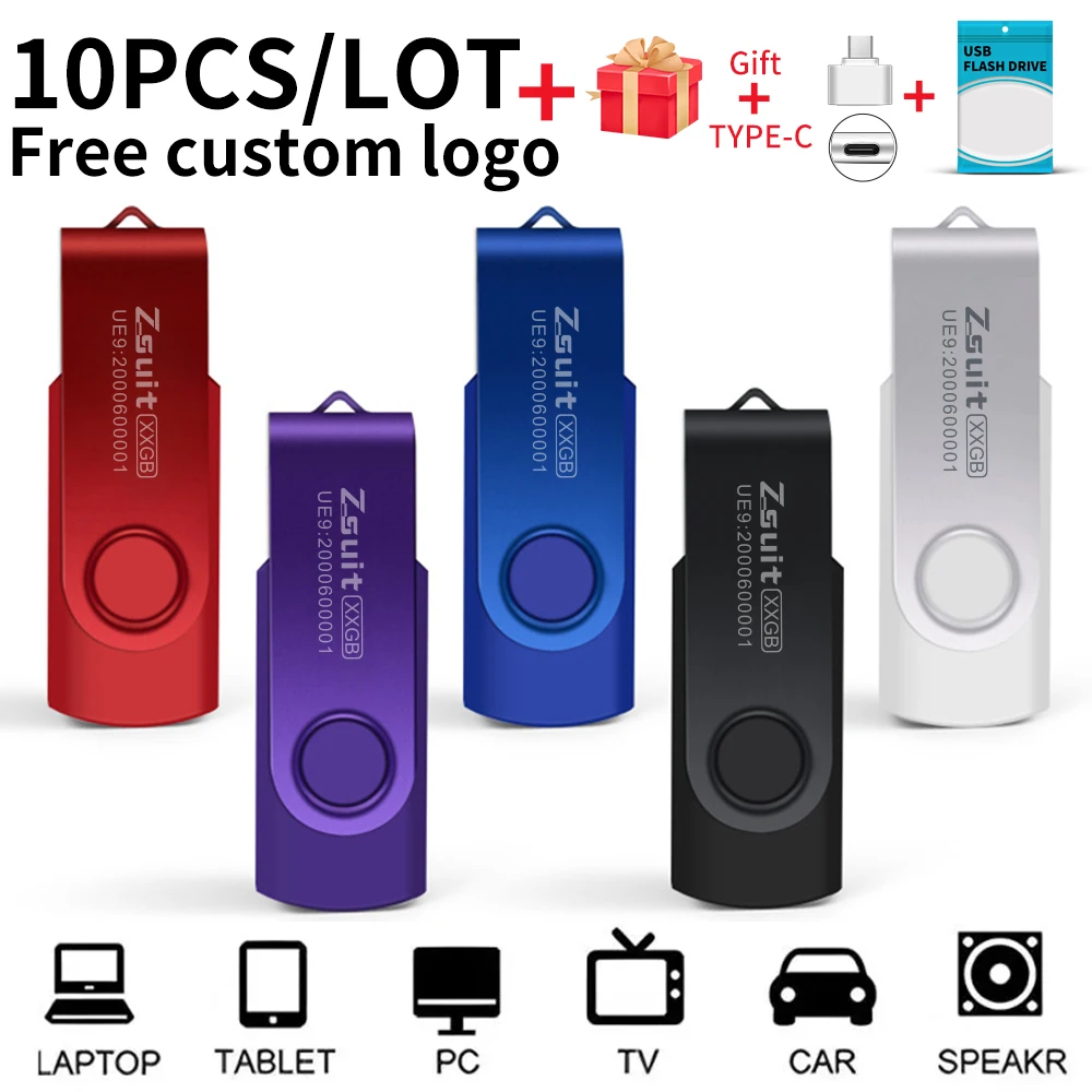 Zsuit 10 unids/lote unidad Flash USB 64GB 32GB 128GB Pen Drive de alta velocidad 16GB memoria Stick gratis logotipo personalizado regalo memoria de Metal U disco - imagen 2