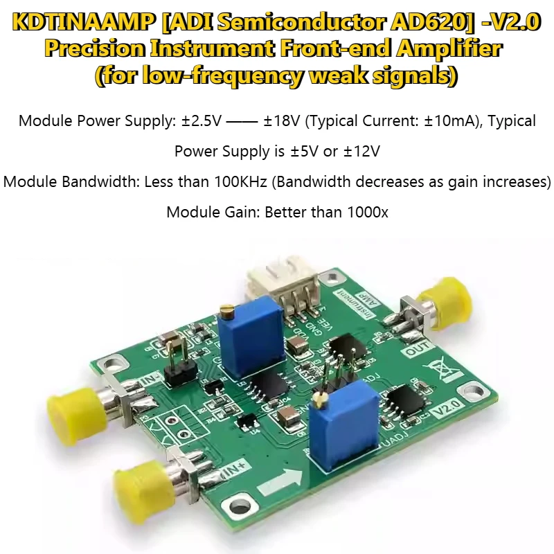 Módulo amplificador AD620, suministro dual, instrumentación, amplificador de microvoltios/millones de precisión, amplificador de alta ganancia KDTINAAMP-017