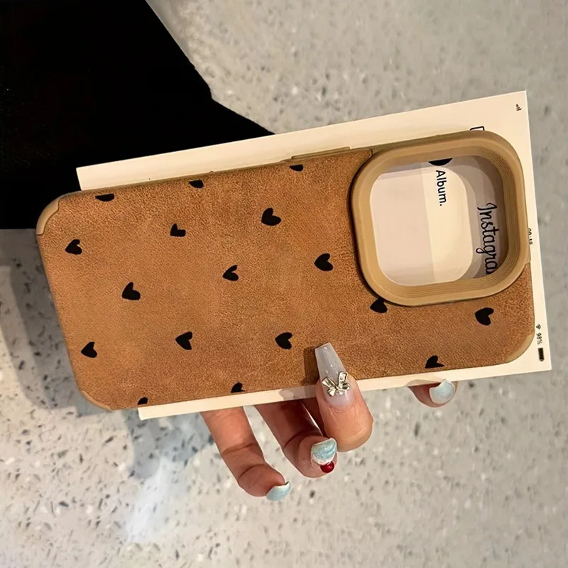 Funda de teléfono de piel de cordero mate de lujo con corazón de amor pequeño para iPhone 17 16 Pro Max 15 14 13 12 11 XS Max XR X 16 Plus - imagen 3